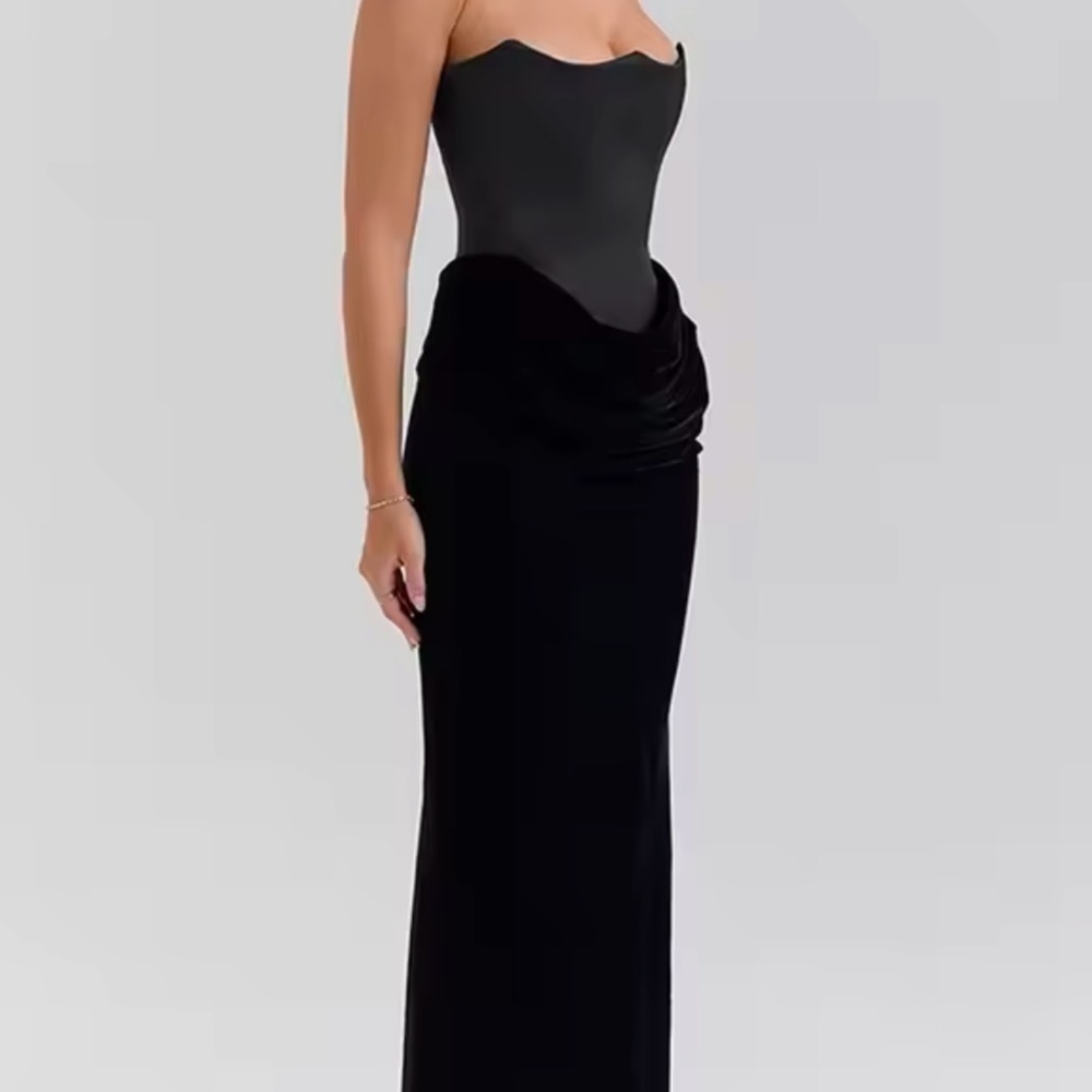 Velvet bust dress gown black straples wedding homecoming prom gala formal party - Picture 3 of 4